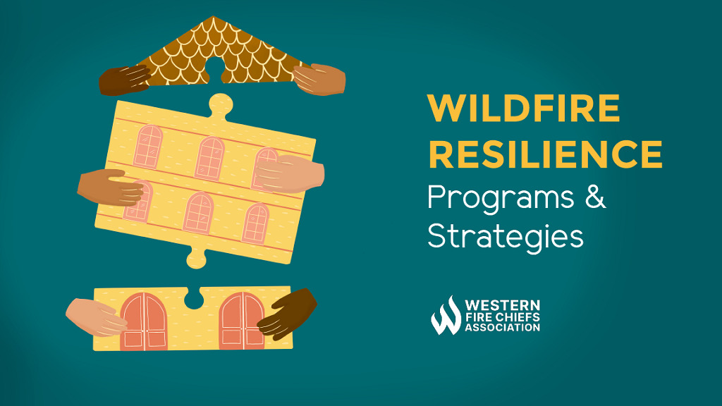Wildfire Resilience Programs & Strategies. Hands work together to join three puzzle pieces that make up a house.